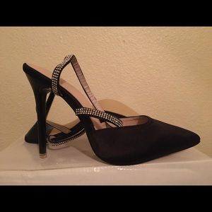 Black satin heels